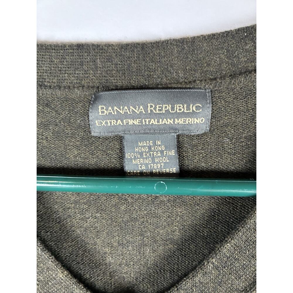 Banana Republic Merino Wool Sweater Vest Olive Green V-Neck Mens L Preppy Vtg - Picture 3 of 6